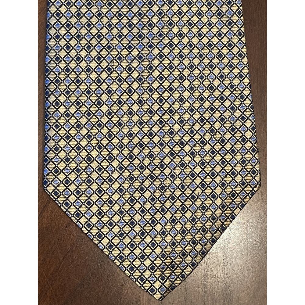 Vintage Van Heusen Gold Blue 100% Silk Men’s Neck Tie Made In Dominican Republic